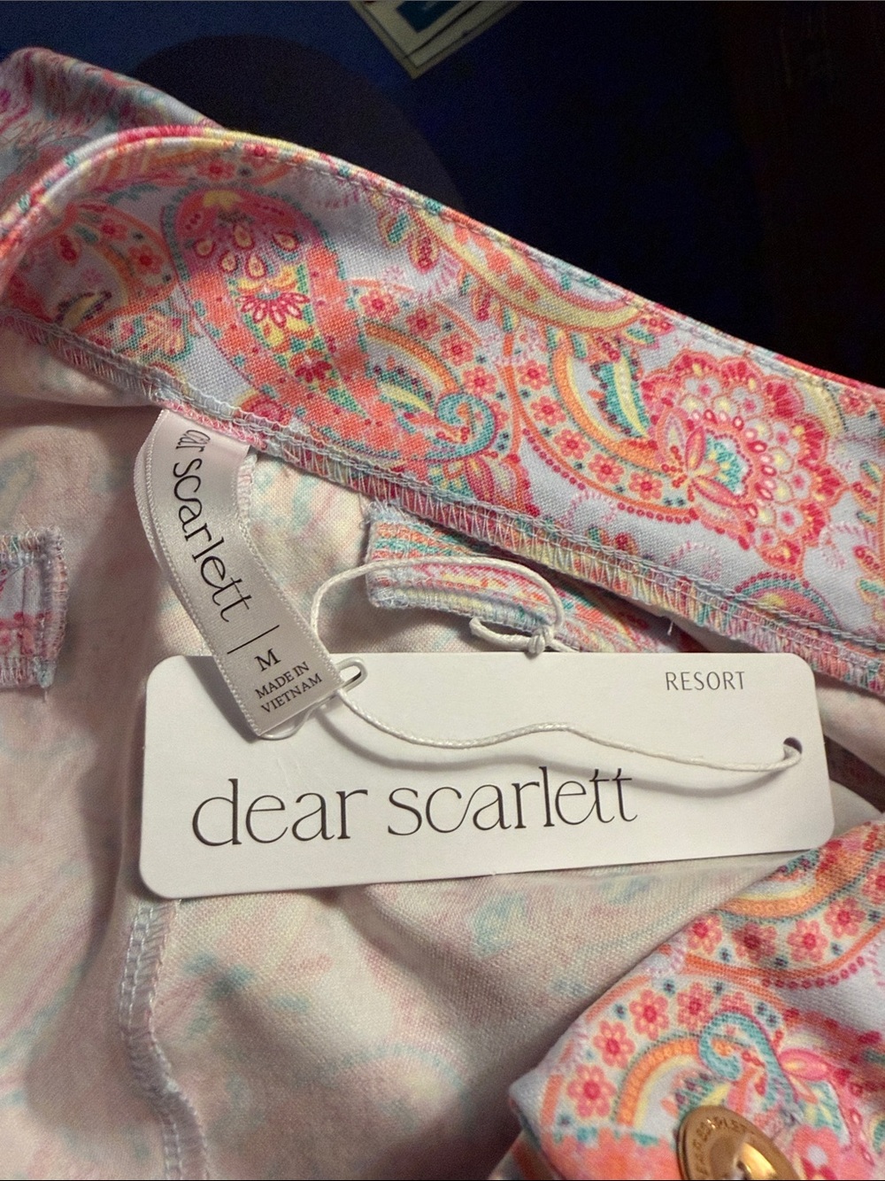 Dear Scarlett NWT Vacation Mode Multi Color Pink Paisley Stretch Lounge Trousers - Picture 3 of 6